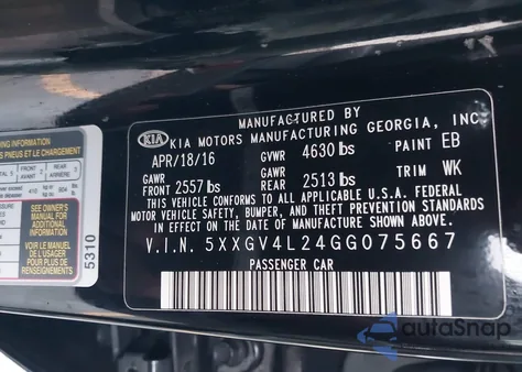 2016 Kia Optima Sxl Turbo z USA, uszkodzony, nr VIN 5XXGV4L24GG075667